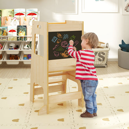 Toddler Kitchen Step Stool with Activity Chalkboard and Adjustable Height, Natural Toddler & Kids Furniture at Gallery Canada