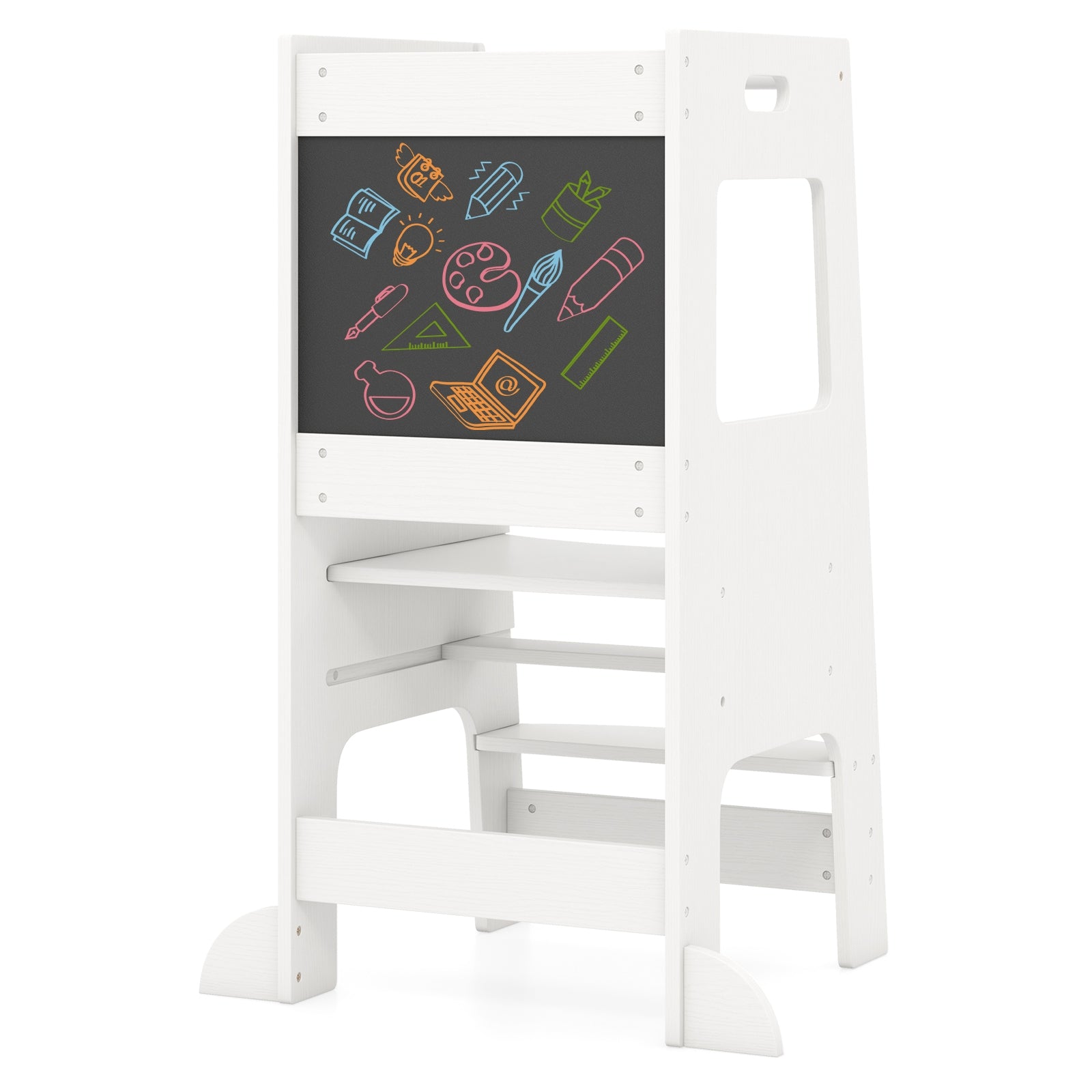 Toddler Kitchen Step Stool with Activity Chalkboard and Adjustable Height, White Toddler & Kids Furniture at Gallery Canada