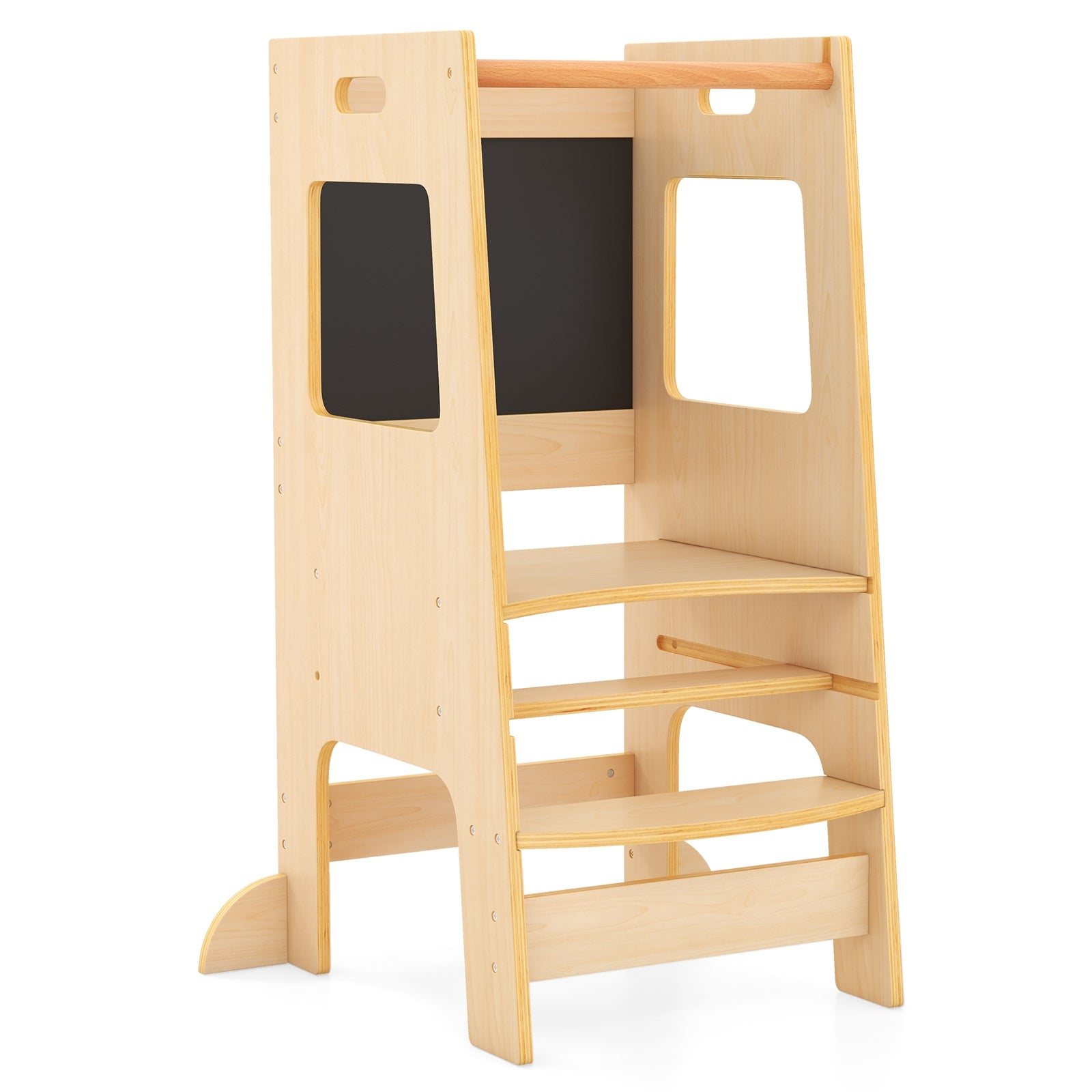 Toddler Kitchen Step Stool with Activity Chalkboard and Adjustable Height, Natural Toddler & Kids Furniture Natural at Gallery Canada