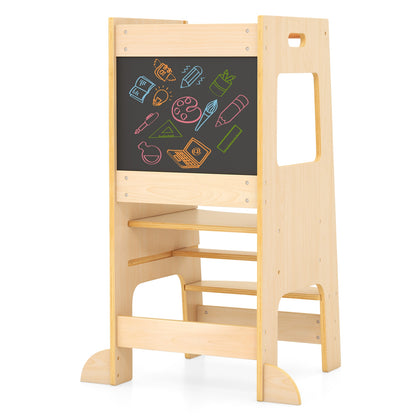 Toddler Kitchen Step Stool with Activity Chalkboard and Adjustable Height, Natural Toddler & Kids Furniture at Gallery Canada