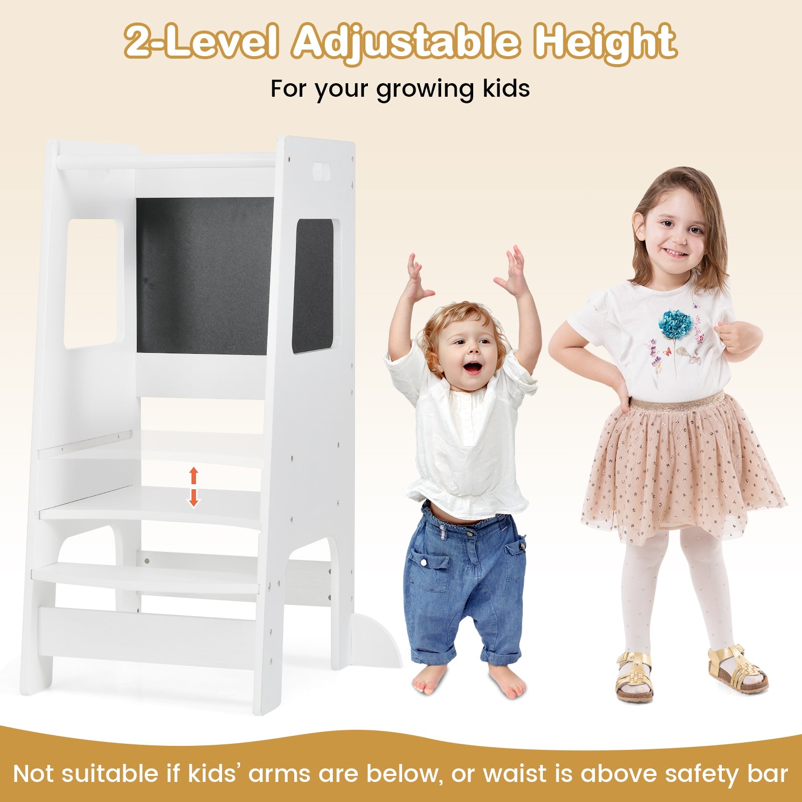 Toddler Kitchen Step Stool with Activity Chalkboard and Adjustable Height, White Toddler & Kids Furniture at Gallery Canada