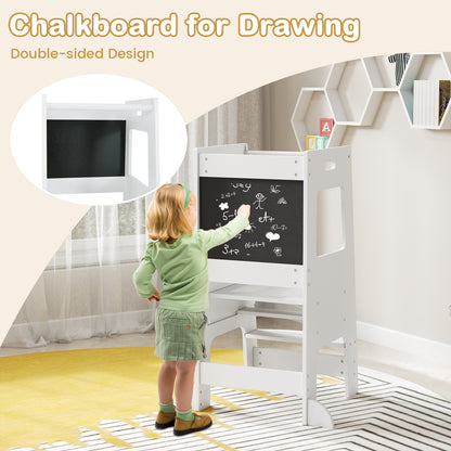 Toddler Kitchen Step Stool with Activity Chalkboard and Adjustable Height, White Toddler & Kids Furniture at Gallery Canada