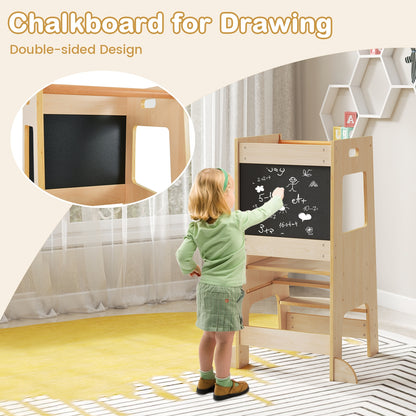 Toddler Kitchen Step Stool with Activity Chalkboard and Adjustable Height, Natural Toddler & Kids Furniture at Gallery Canada