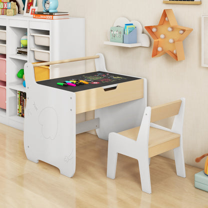 Kids Table and Chair Set with 2 in 1 Detachable Tabletop and Storage, White Kids Table & Chair Sets at Gallery Canada