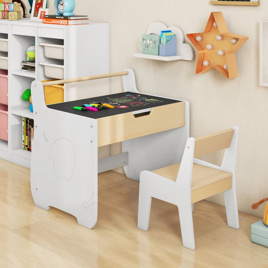 Kids Table and Chair Set with 2 in 1 Detachable Tabletop and Storage, White Kids Table & Chair Sets White at Gallery Canada