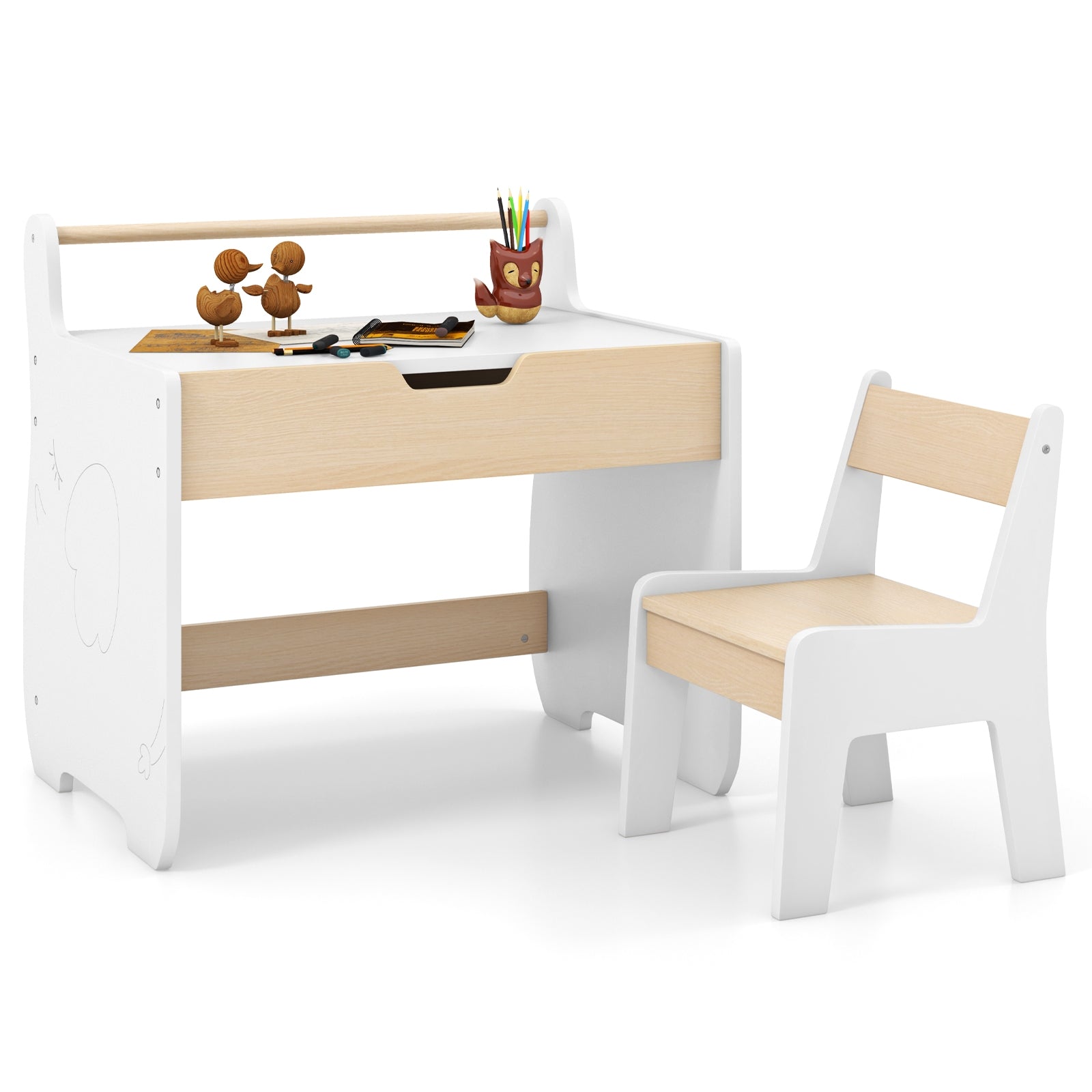 Kids Table and Chair Set with 2 in 1 Detachable Tabletop and Storage, White Kids Table & Chair Sets White at Gallery Canada