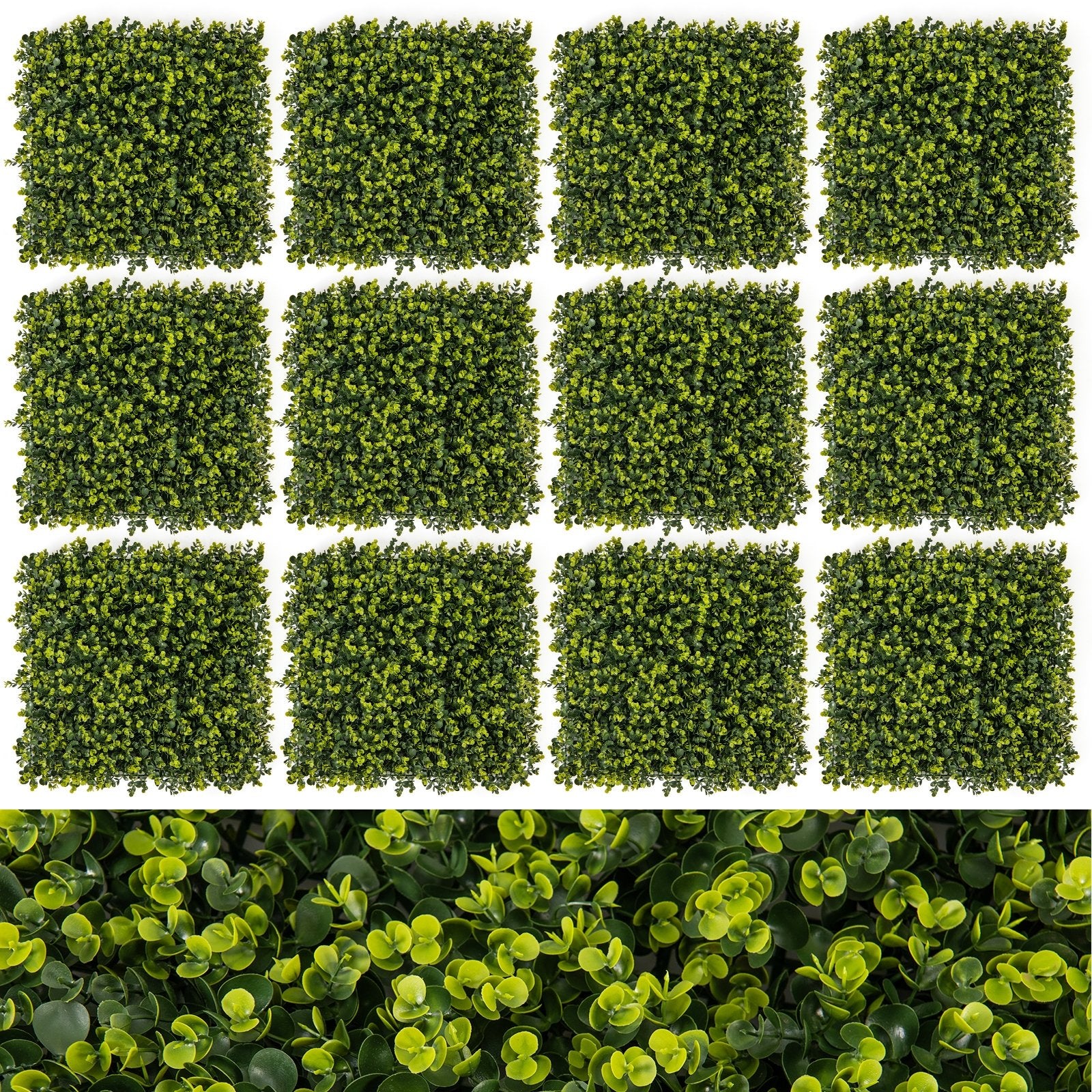 12 Pieces 20 Inch x 20 Inch Artificial Hedge Boxwood Panels, Green Decorative Fencing & Flooring Green at Gallery Canada