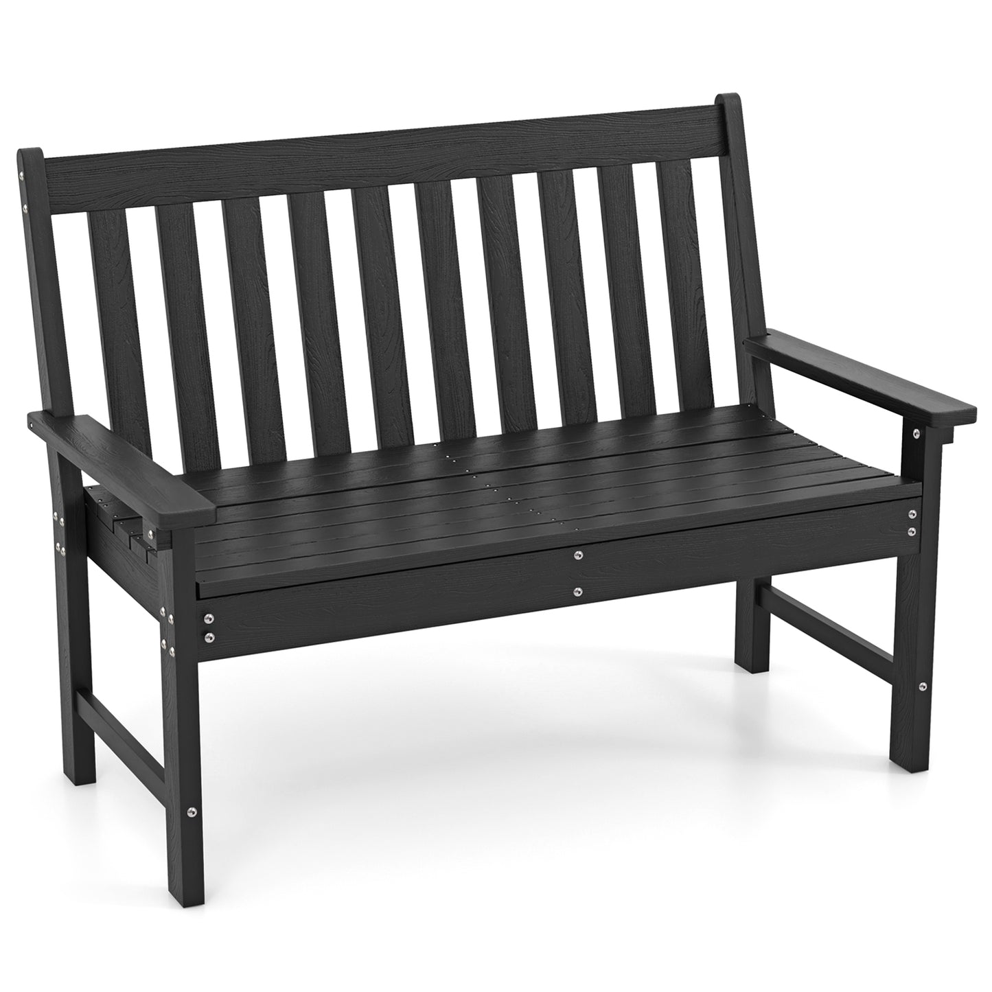 52 Inch All-Weather HDPE Outdoor Bench with Backrest and Armrests, Black Outdoor Benches Black at Gallery Canada