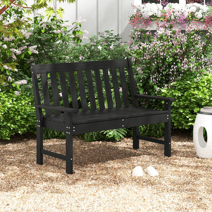 52 Inch All-Weather HDPE Outdoor Bench with Backrest and Armrests, Black Outdoor Benches at Gallery Canada