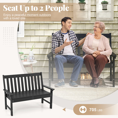 52 Inch All-Weather HDPE Outdoor Bench with Backrest and Armrests, Black Outdoor Benches at Gallery Canada