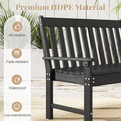 52 Inch All-Weather HDPE Outdoor Bench with Backrest and Armrests, Black Outdoor Benches at Gallery Canada