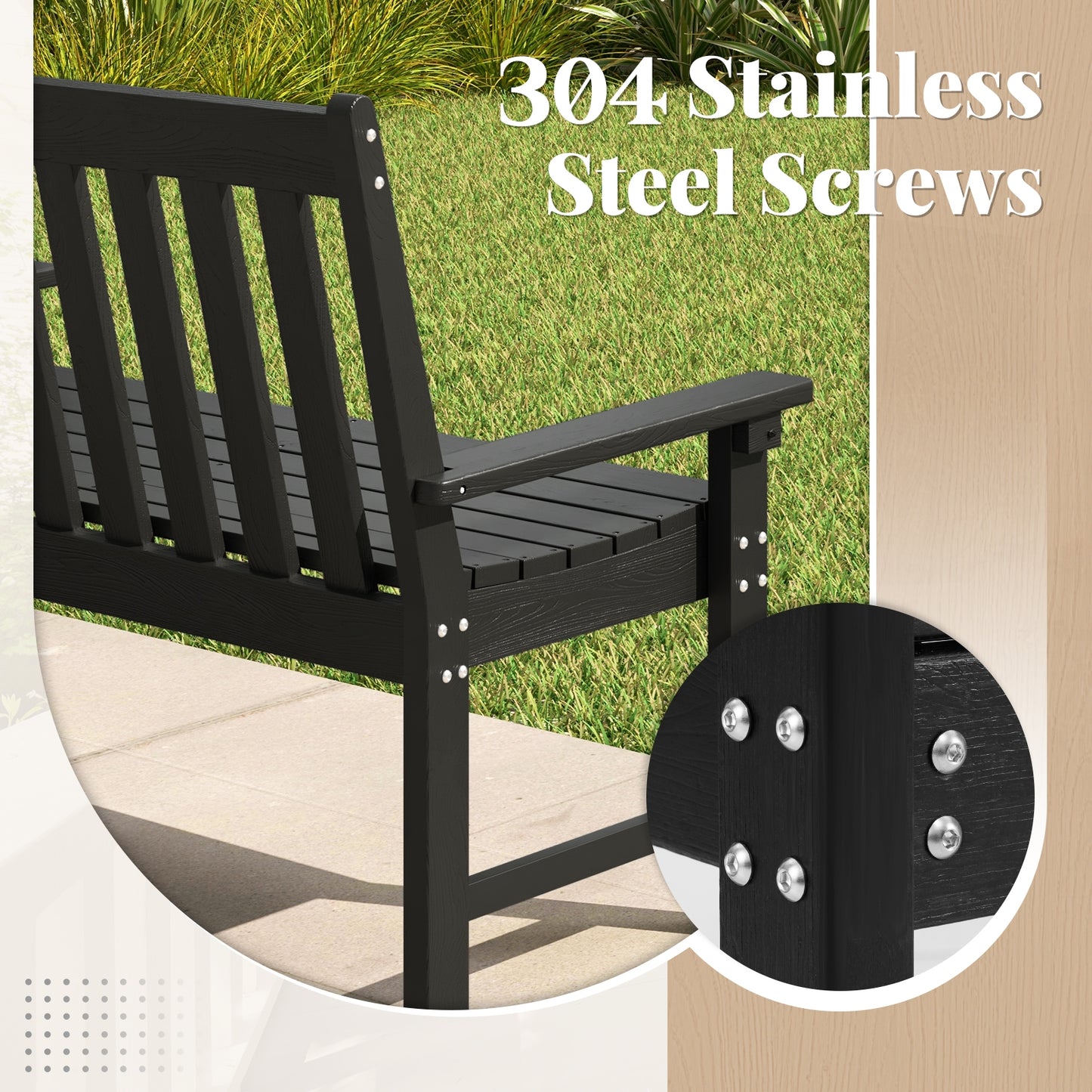 52 Inch All-Weather HDPE Outdoor Bench with Backrest and Armrests, Black Outdoor Benches at Gallery Canada