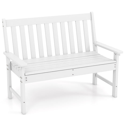 52 Inch All-Weather HDPE Outdoor Bench with Backrest and Armrests, White Outdoor Benches White at Gallery Canada