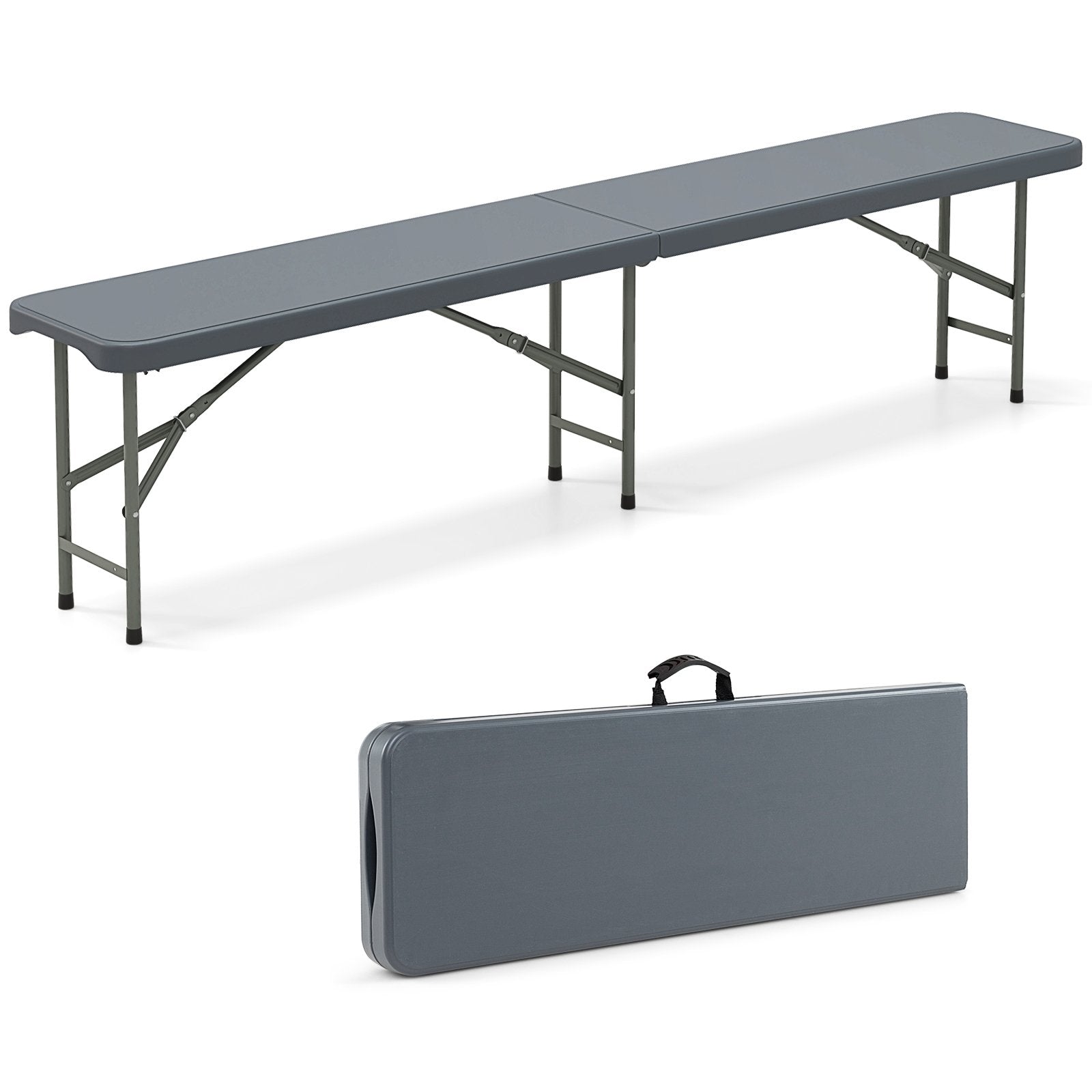 6 Feet Plastic Folding Bench Portable Seat with Handle and Lock, Gray Camping Furniture Gray at Gallery Canada