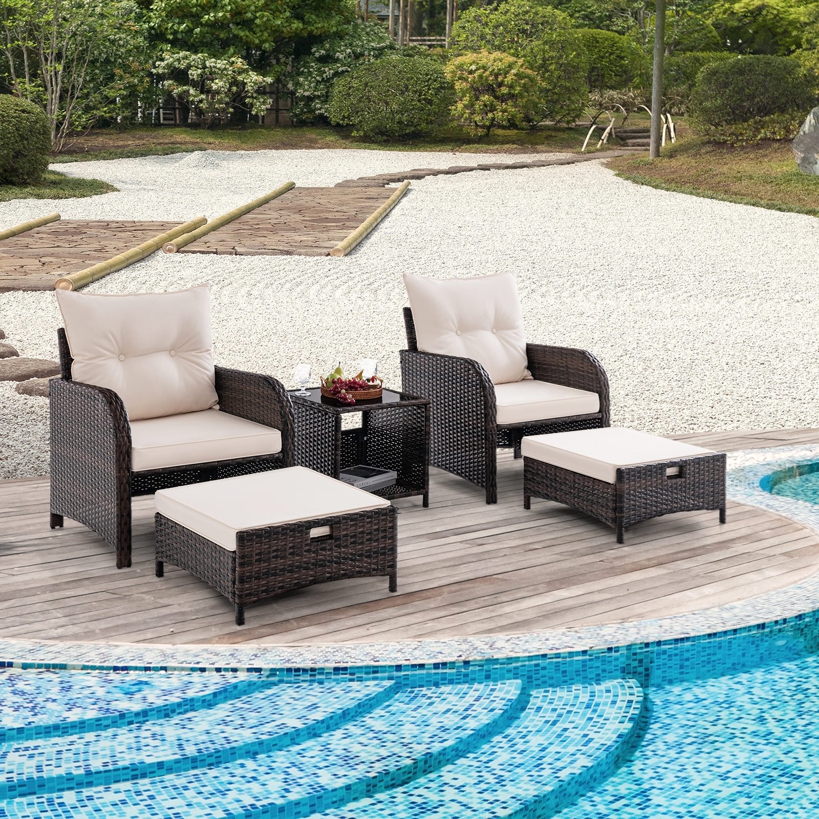 5 Piece Patio Conversation Set Outdoor Rattan Sofa Set with Coffee Table, Beige Patio Conversation Sets   at Gallery Canada