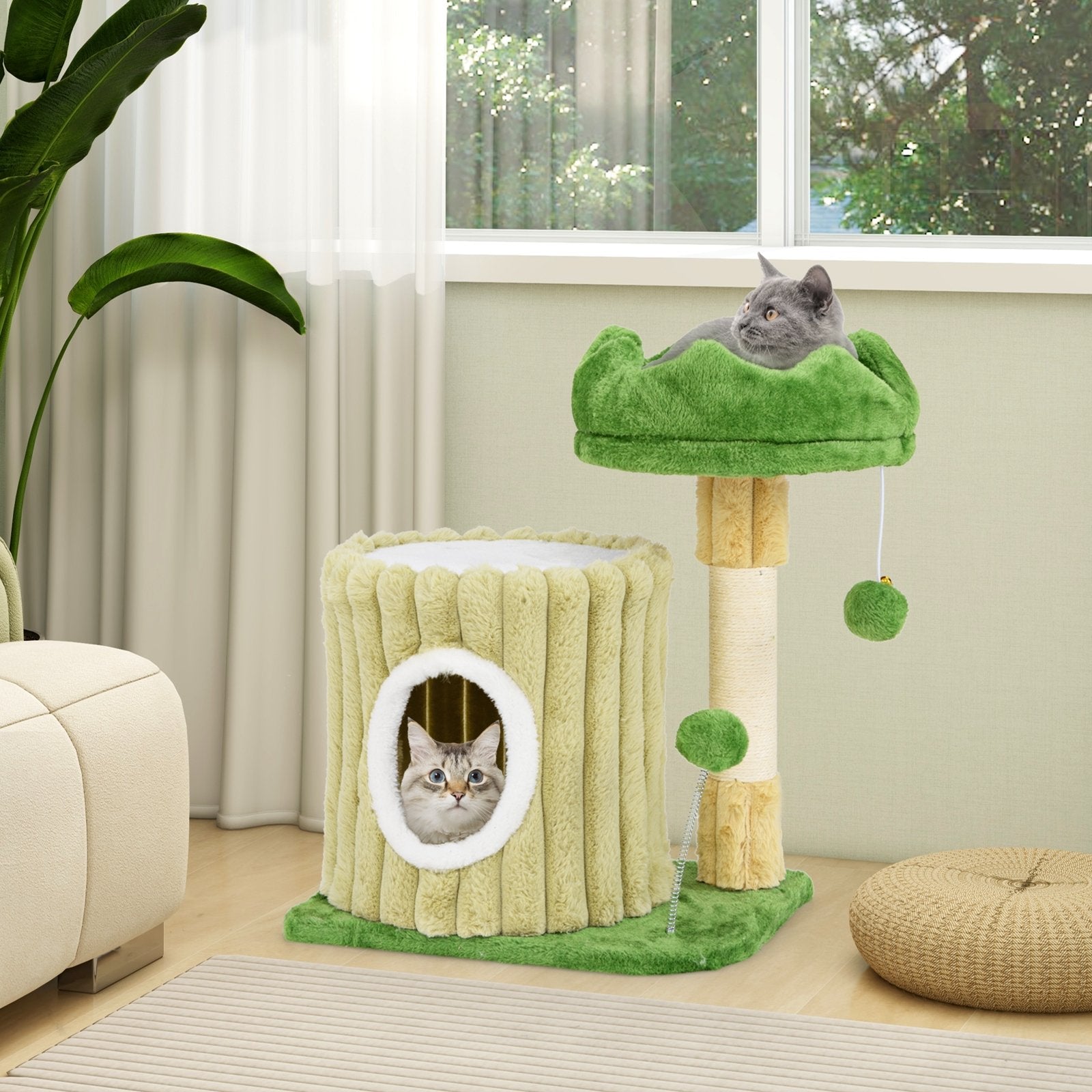 Cute Cat Tree with Sisal Scratching Posts and Dangling Ball, Green Cat Trees Condos & Scratchers at Gallery Canada