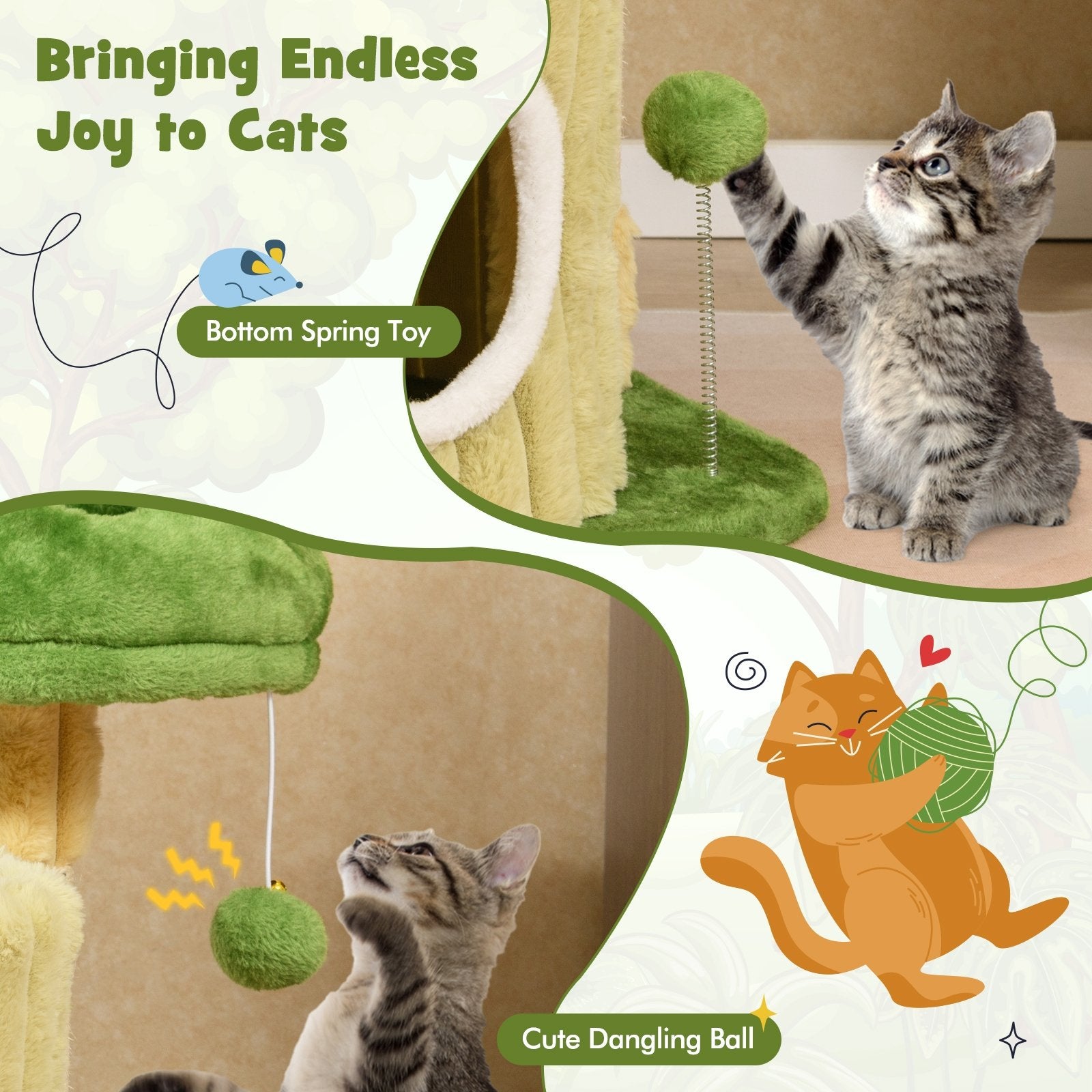 Cute Cat Tree with Sisal Scratching Posts and Dangling Ball, Green Cat Trees Condos & Scratchers at Gallery Canada