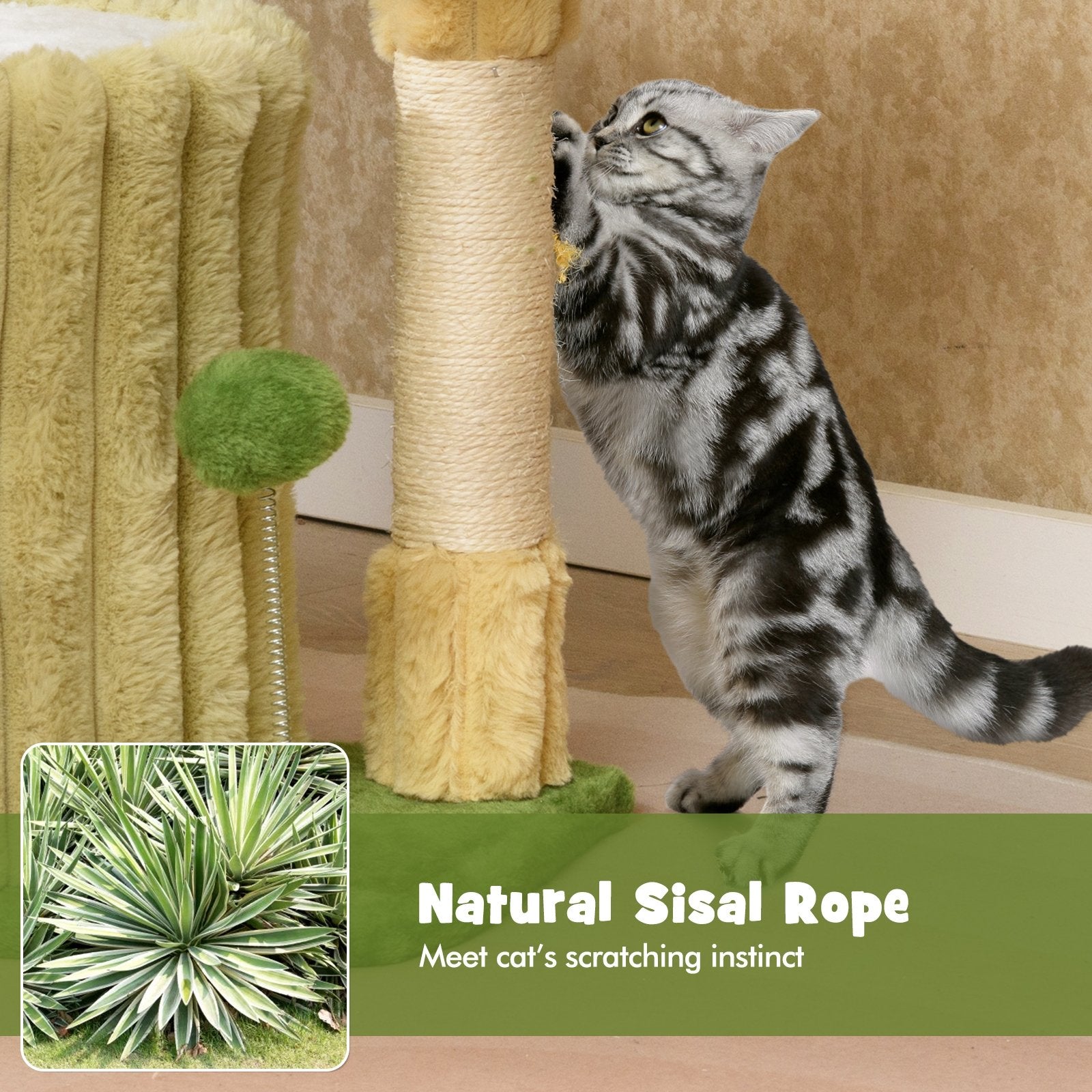 Cute Cat Tree with Sisal Scratching Posts and Dangling Ball, Green Cat Trees Condos & Scratchers at Gallery Canada