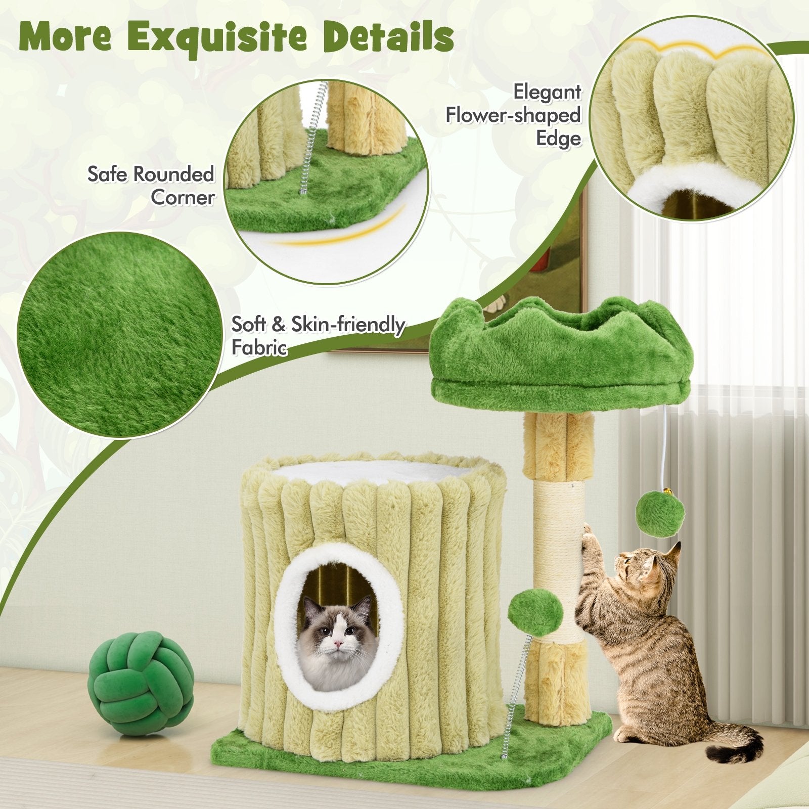 Cute Cat Tree with Sisal Scratching Posts and Dangling Ball, Green Cat Trees Condos & Scratchers at Gallery Canada