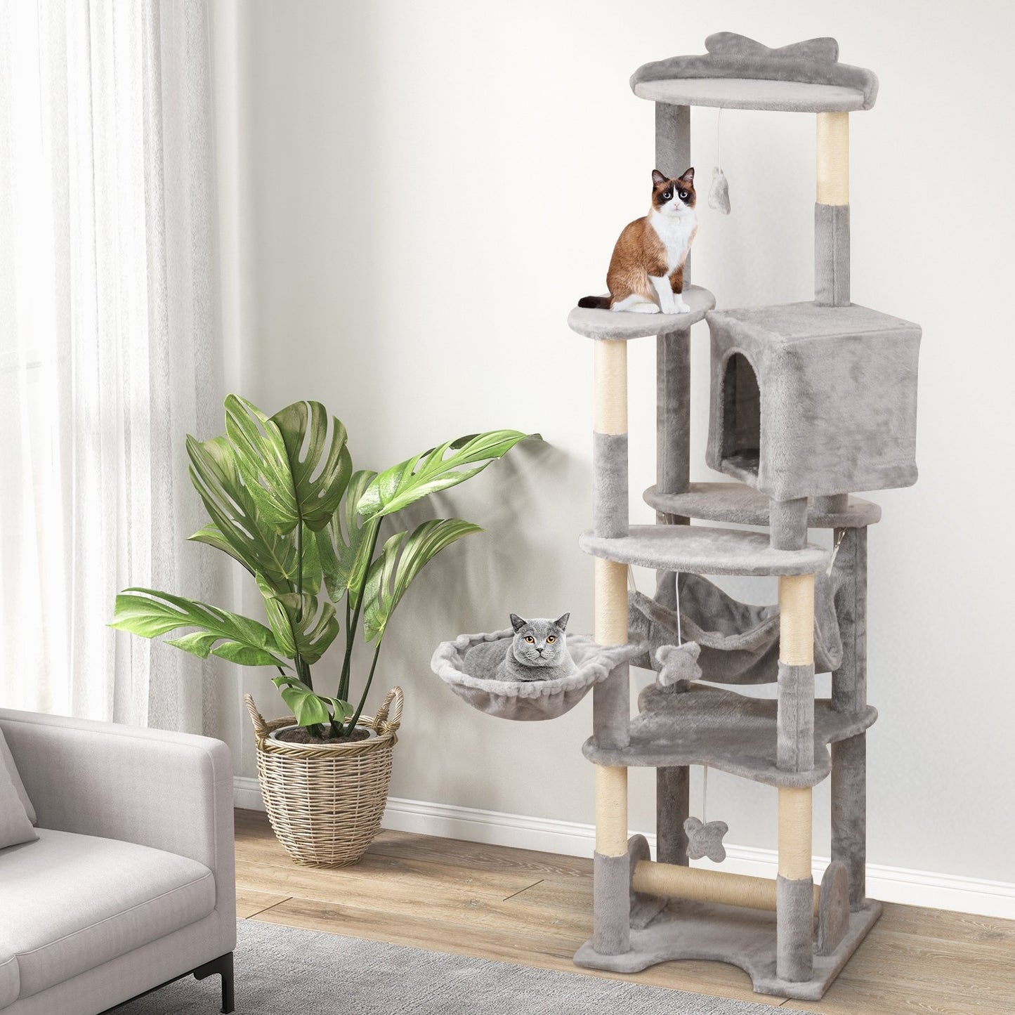 69 Inch Multi-level Cat Tree with Top Perch and Cozy Condo, Gray Cat Trees Condos & Scratchers at Gallery Canada