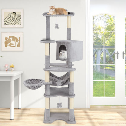 69 Inch Multi-level Cat Tree with Top Perch and Cozy Condo, Gray Cat Trees Condos & Scratchers at Gallery Canada