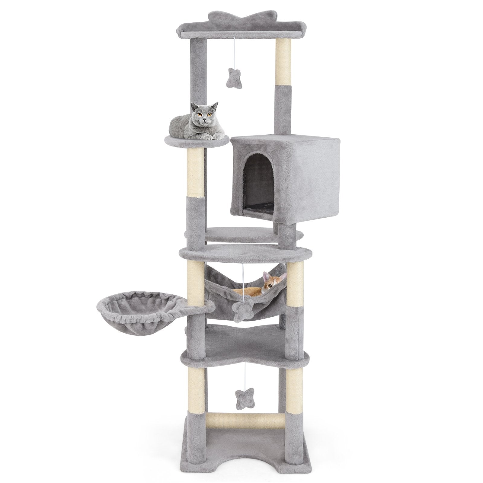 69 Inch Multi-level Cat Tree with Top Perch and Cozy Condo, Gray Cat Trees Condos & Scratchers Gray at Gallery Canada