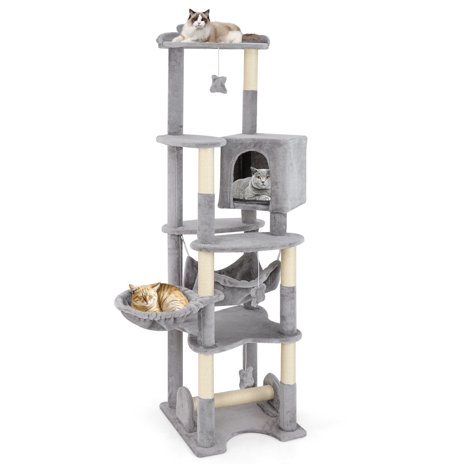 69 Inch Multi-level Cat Tree with Top Perch and Cozy Condo, Gray Cat Trees Condos & Scratchers at Gallery Canada