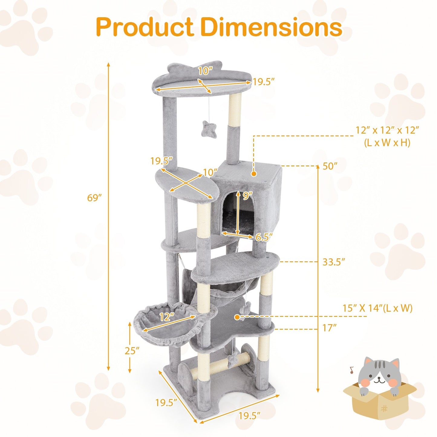 69 Inch Multi-level Cat Tree with Top Perch and Cozy Condo, Gray Cat Trees Condos & Scratchers at Gallery Canada