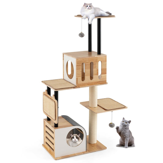 Modern Tall Cat Tower with Double Condos with Dangling Balls and Sisal Carpets, Natural Cat Trees Condos & Scratchers Natural at Gallery Canada