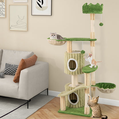 63 Inch Multi-Level Aesthetic Stripped Kitten Tower with 2 Condos, Green Cat Trees Condos & Scratchers at Gallery Canada