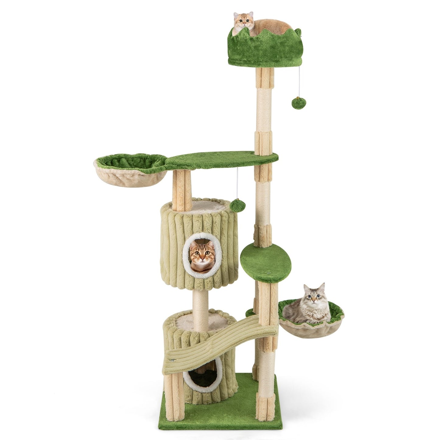 63 Inch Multi-Level Aesthetic Stripped Kitten Tower with 2 Condos, Green Cat Trees Condos & Scratchers at Gallery Canada