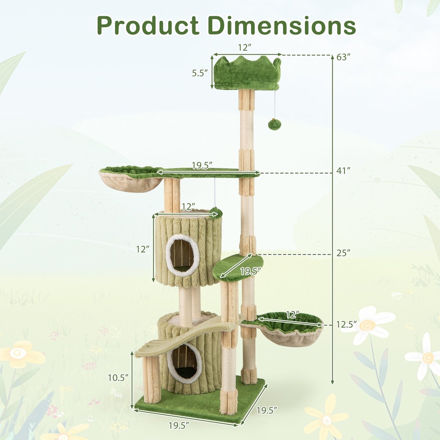 63 Inch Multi-Level Aesthetic Stripped Kitten Tower with 2 Condos, Green Cat Trees Condos & Scratchers at Gallery Canada