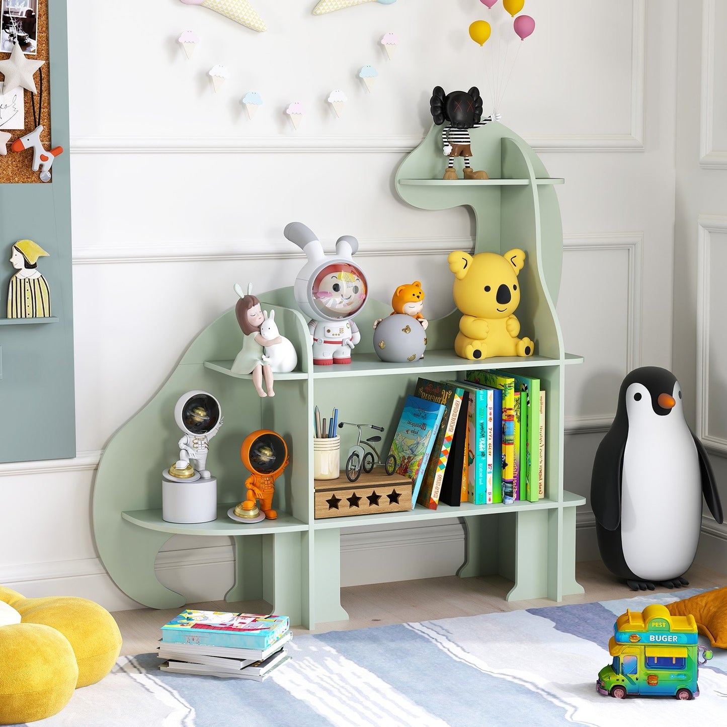 3-Tier Dinosaur Kids Bookshelf for Children, Green Kids Storage at Gallery Canada