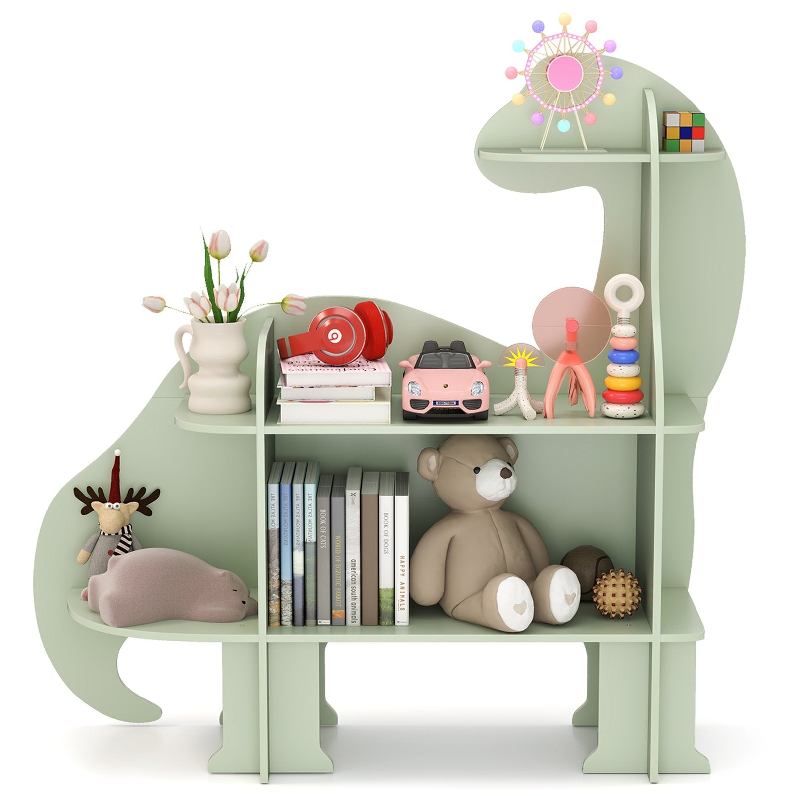 3-Tier Dinosaur Kids Bookshelf for Children, Green Kids Storage at Gallery Canada