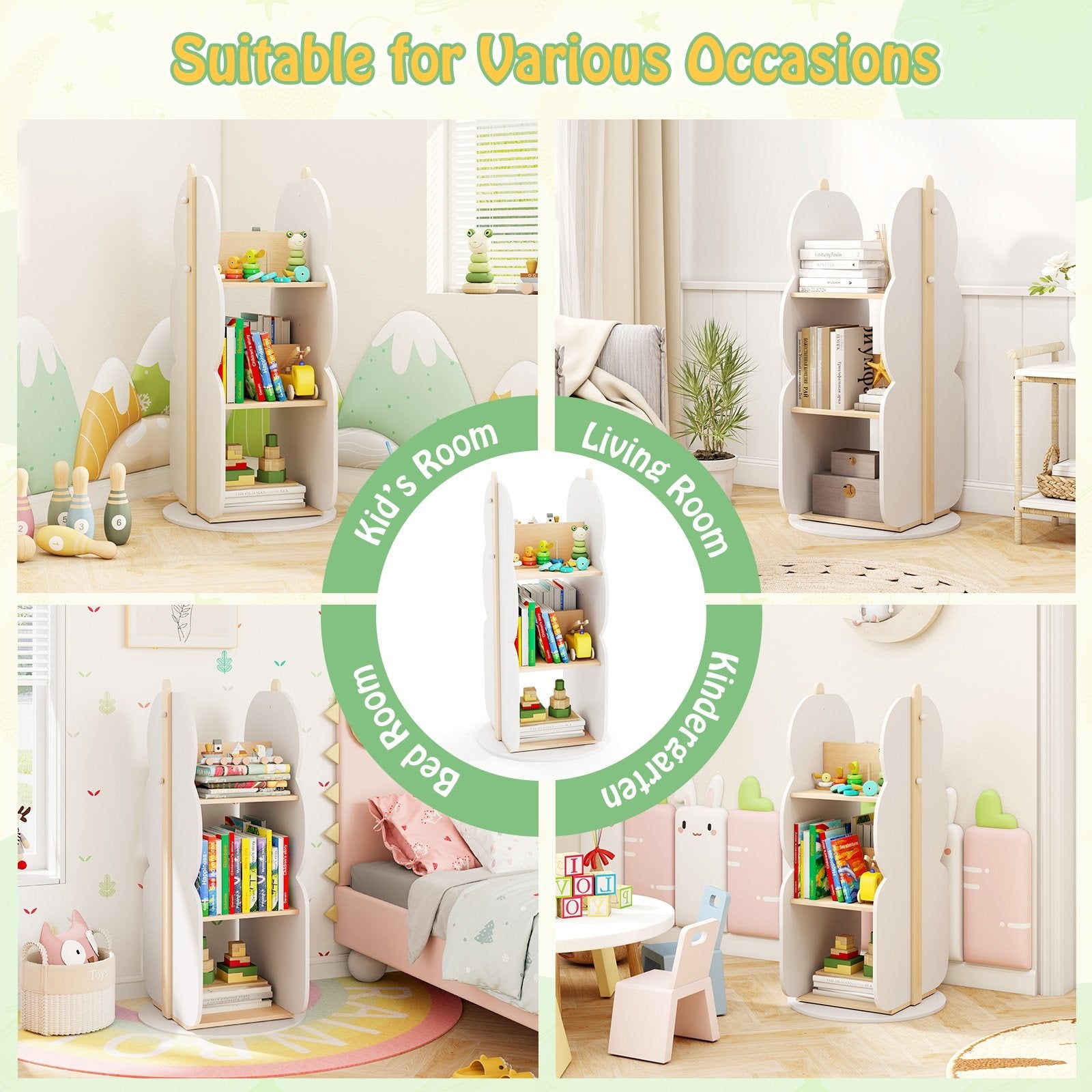 360° Kid's Rotating Bookshelf Toy Storage Organizer with 5 Shelves, White Kids Storage at Gallery Canada