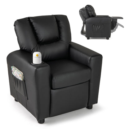 Kids Recliner Chair PU Leather Push Back Toddler Recliner with Cup Holder and Side Pocket, Black Kids Chairs & Seating Black at Gallery Canada