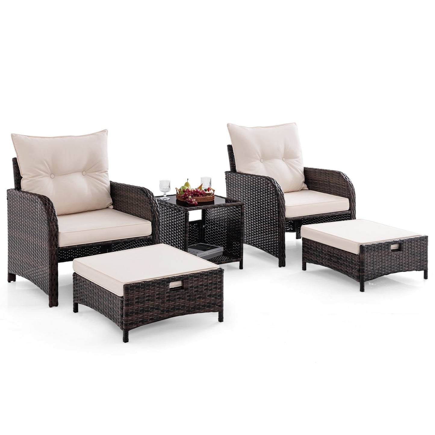 5 Piece Patio Conversation Set Outdoor Rattan Sofa Set with Coffee Table, Beige Patio Conversation Sets Beige  at Gallery Canada