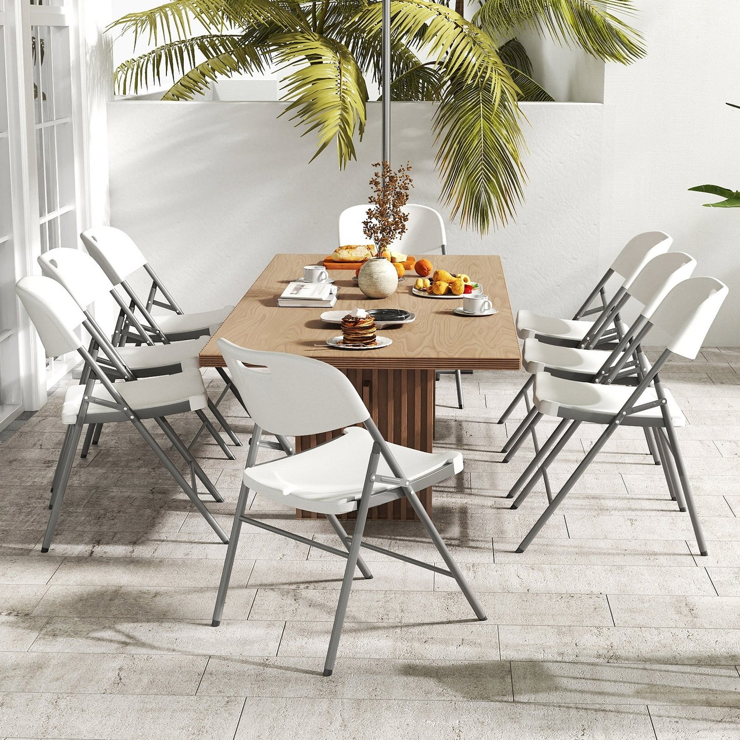 4 Pack Folding Stackable Chairs with Metal Frame and Carrying Handle, White Dining Chairs at Gallery Canada