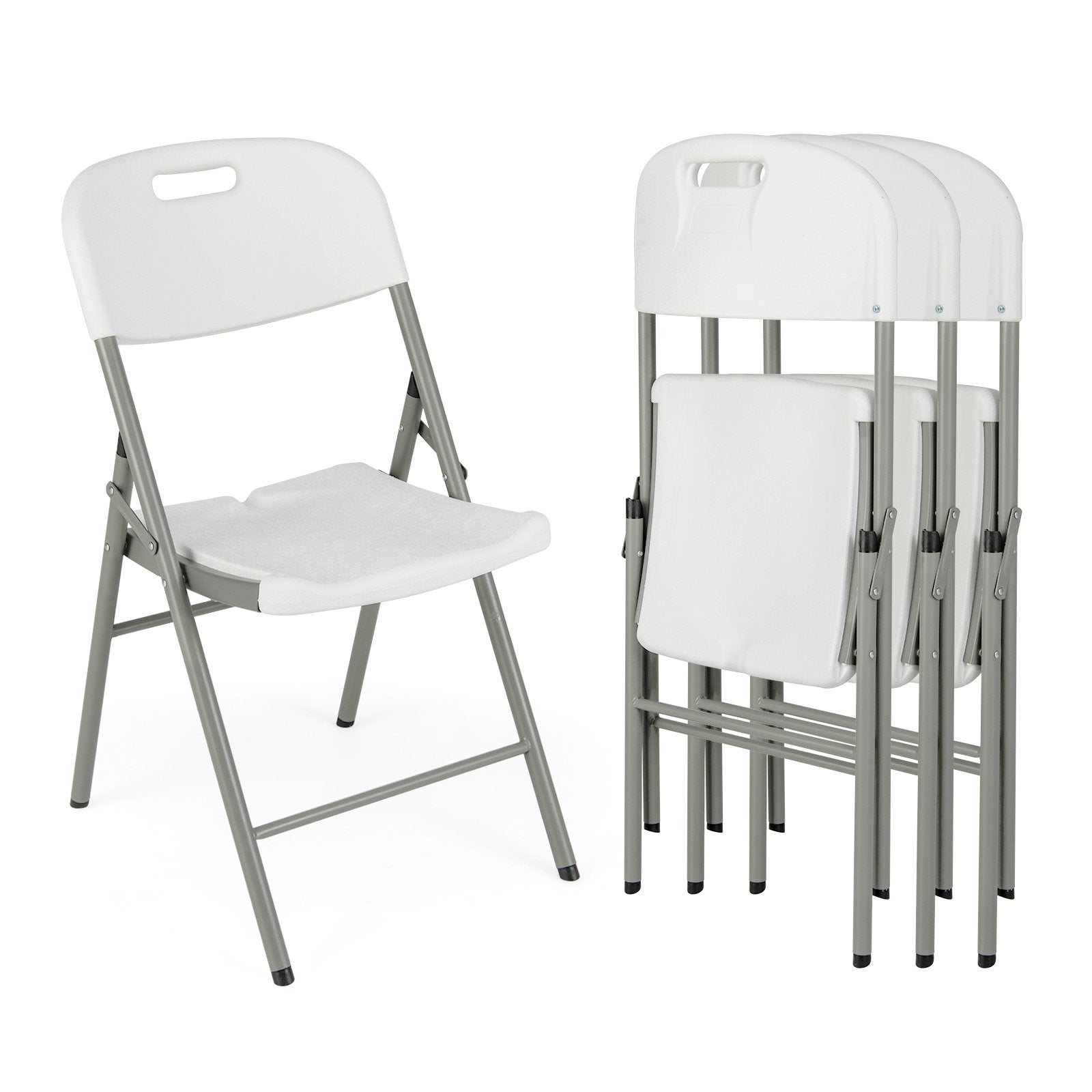 4 Pack Folding Stackable Chairs with Metal Frame and Carrying Handle, White Dining Chairs White at Gallery Canada