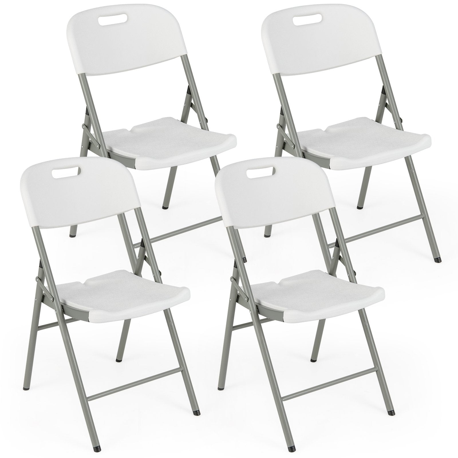 4 Pack Folding Stackable Chairs with Metal Frame and Carrying Handle, White Dining Chairs at Gallery Canada