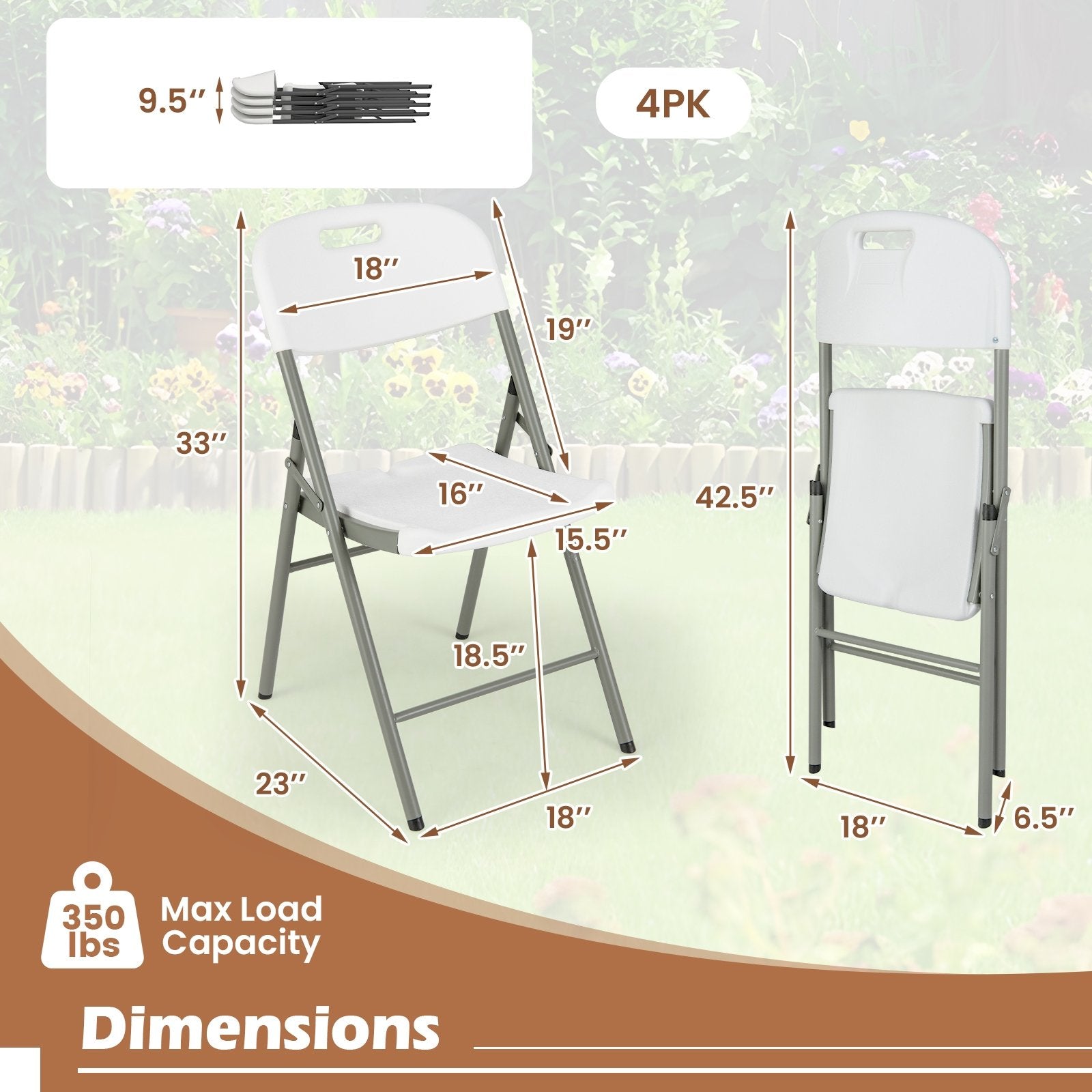 4 Pack Folding Stackable Chairs with Metal Frame and Carrying Handle, White Dining Chairs at Gallery Canada