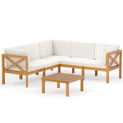 Outdoor 6 Pieces Acacia Wood Patio Sectional Furniture Set, Off White Outdoor Sectionals Off White at Gallery Canada