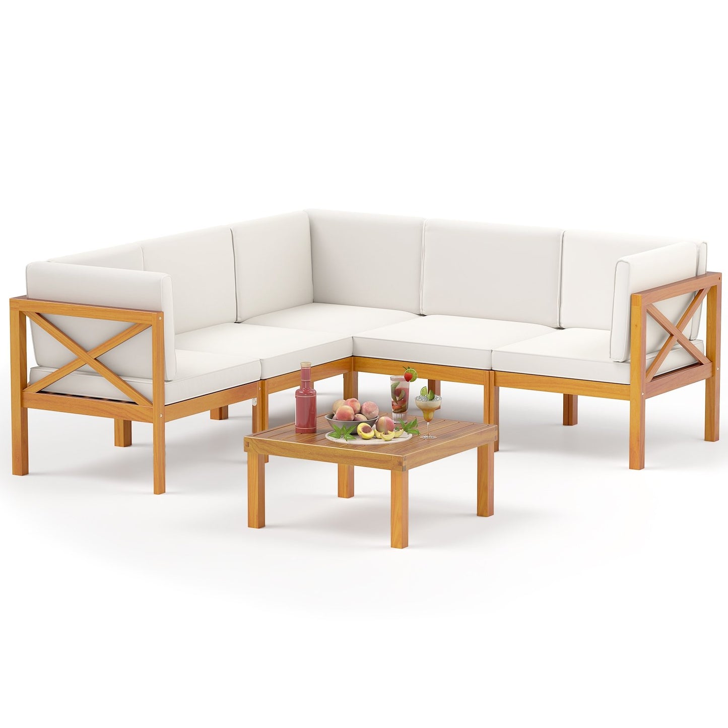 Outdoor 6 Pieces Acacia Wood Patio Sectional Furniture Set, Off White Outdoor Sectionals at Gallery Canada