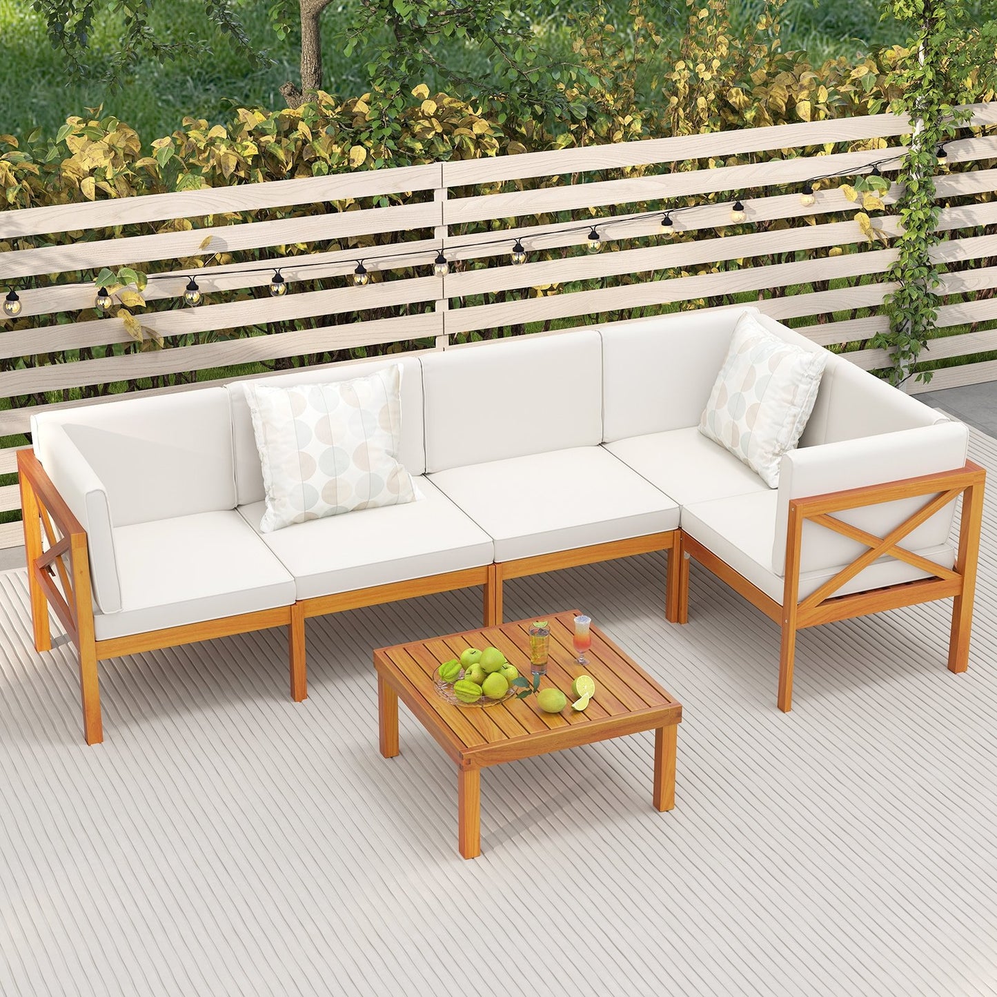 Outdoor 6 Pieces Acacia Wood Patio Sectional Furniture Set, Off White Outdoor Sectionals at Gallery Canada