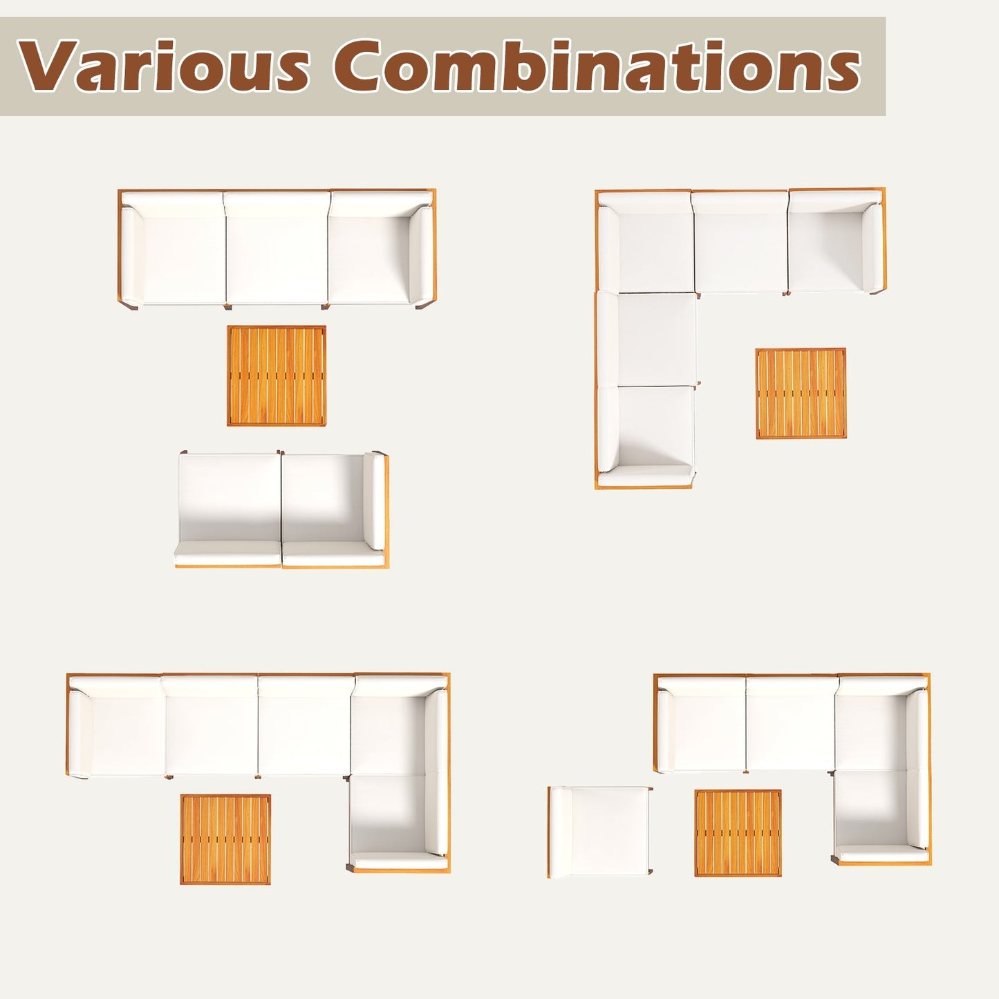 Outdoor 6 Pieces Acacia Wood Patio Sectional Furniture Set, Off White Outdoor Sectionals at Gallery Canada