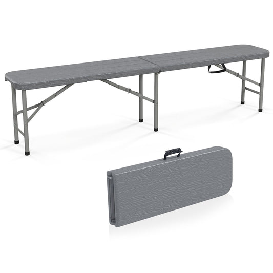 6 Feet Folding HDPE Bench with 1320 LBS Capacity and Handle Lock, Gray Outdoor Benches Gray at Gallery Canada