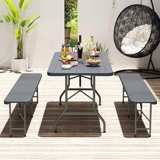 6 Feet Folding Table with Wood Grain HDPE Tabletop and Safe Lock Mechanism, Gray Picnic Tables Gray at Gallery Canada