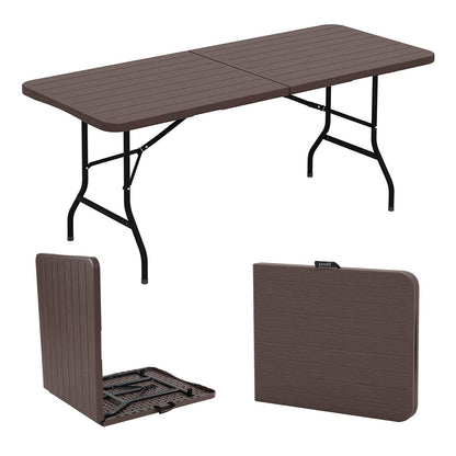 6 Feet Folding Table with Wood Grain HDPE Tabletop and Safe Lock Mechanism, Brown Picnic Tables at Gallery Canada