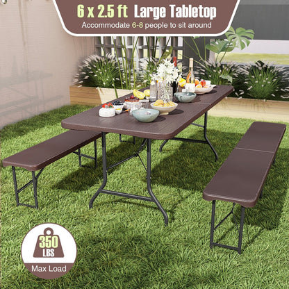 6 Feet Folding Table with Wood Grain HDPE Tabletop and Safe Lock Mechanism, Brown Picnic Tables at Gallery Canada