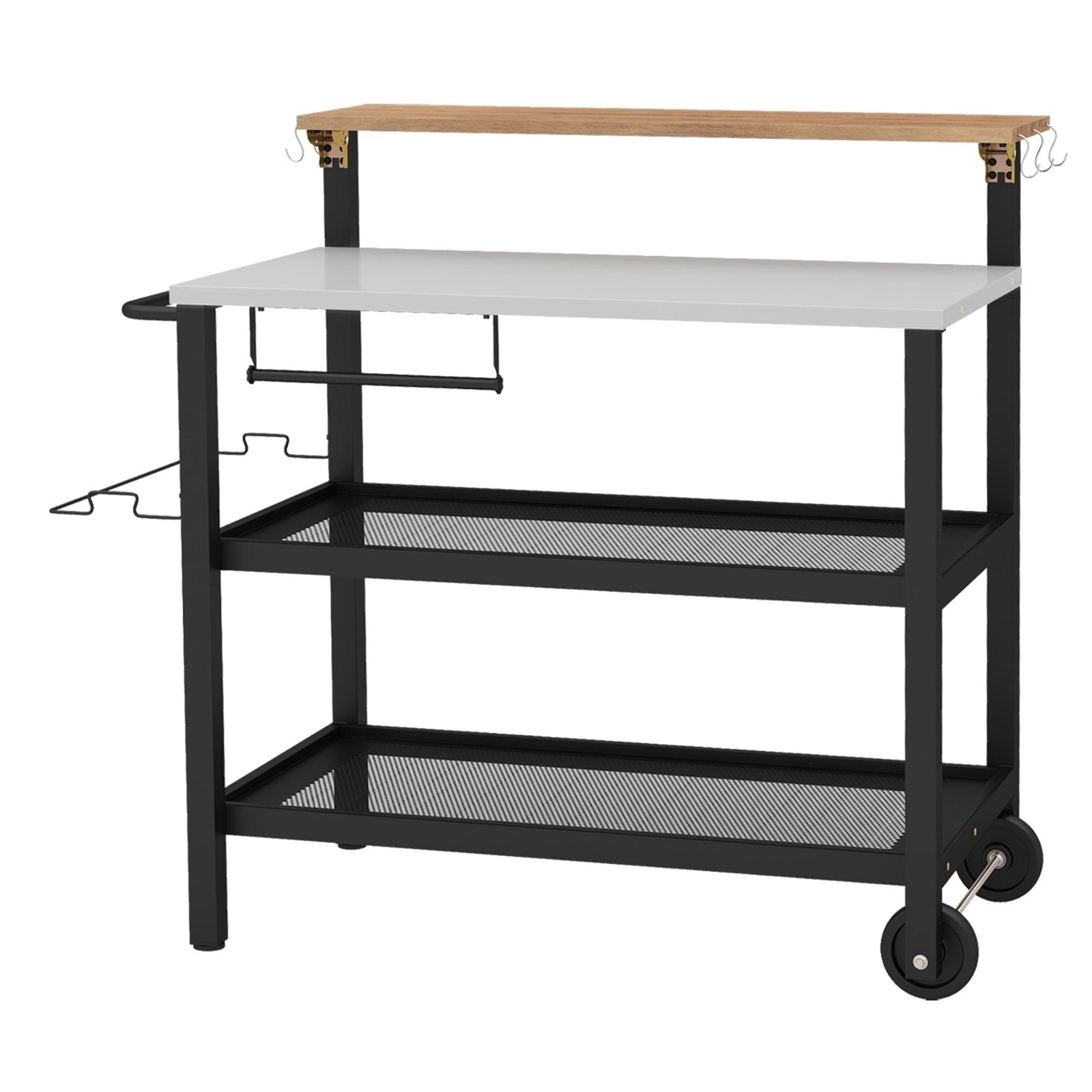 Rolling Bar Cart with Flip-up Table and Hooks for Kitchen, Black Baker's Racks Black at Gallery Canada